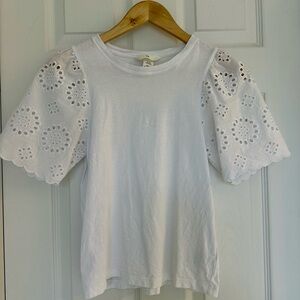 H&M White Puff Sleeve Eyelet Top – XS